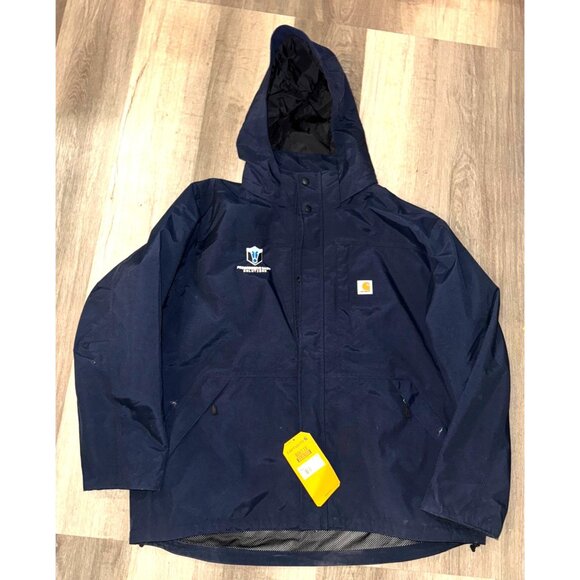 Carhartt Mens Navy Storm Defender Jacket 2XL Loose Fit Waterproof Progressive Da - Picture 2 of 14